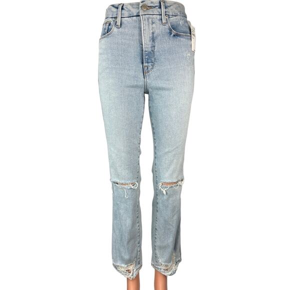 NEW Good American Women's Blue Light Wash High Rise Distressed Denim Jeans 25 - Picture 1 of 6